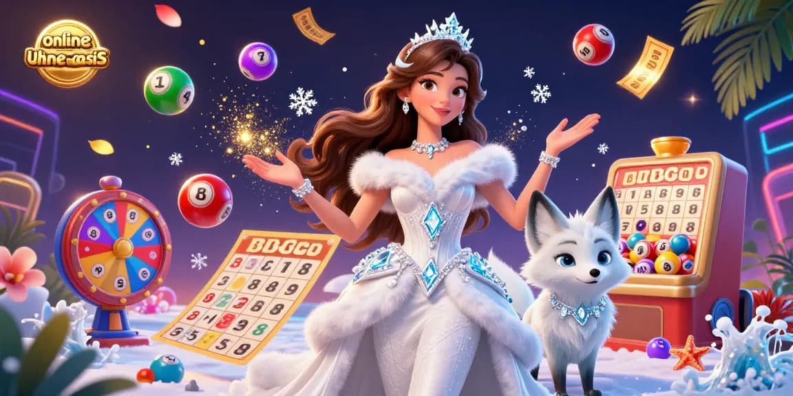 Experience the allure of online casino ohne oasis with a vibrant 3D illustration featuring an enchanting ice queen and her adorable companion amidst dynamic lottery elements and casino excitement.