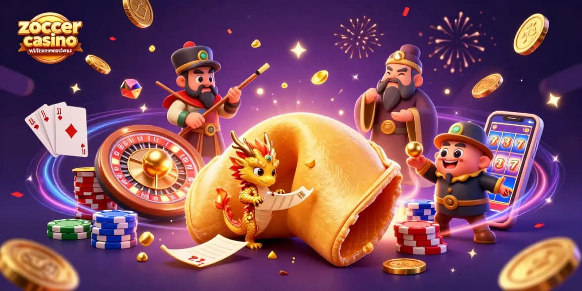 Zoccer Casino Willkommensbonus erleben mit einem magischen Drachen und goldenen Chips, 2026-Design
