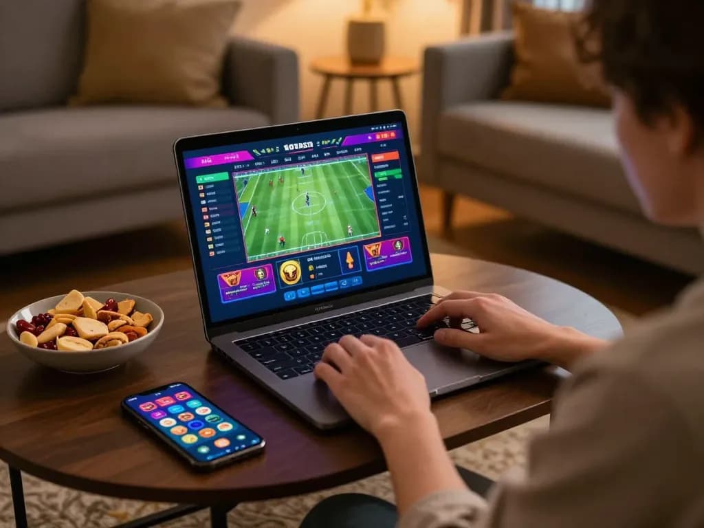 Person using a laptop for online betting at home, showcasing sc88e gaming interface.
