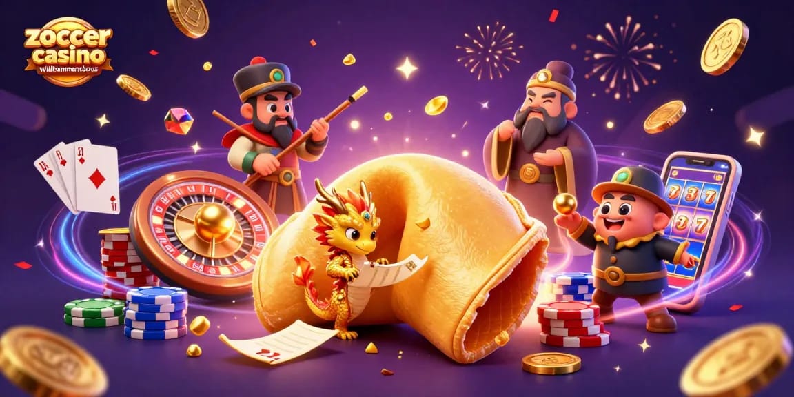 Zoccer Casino Willkommensbonus erleben mit einem magischen Drachen und goldenen Chips, 2026-Design