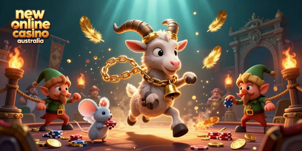 Experience the thrill of new online casino australia with festive 3D characters in a vibrant casino setting.