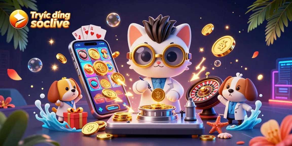 Watch Trực tiếp bóng đá socolive as the cat scientist creates a gold-coin machine in a vibrant casino scene.