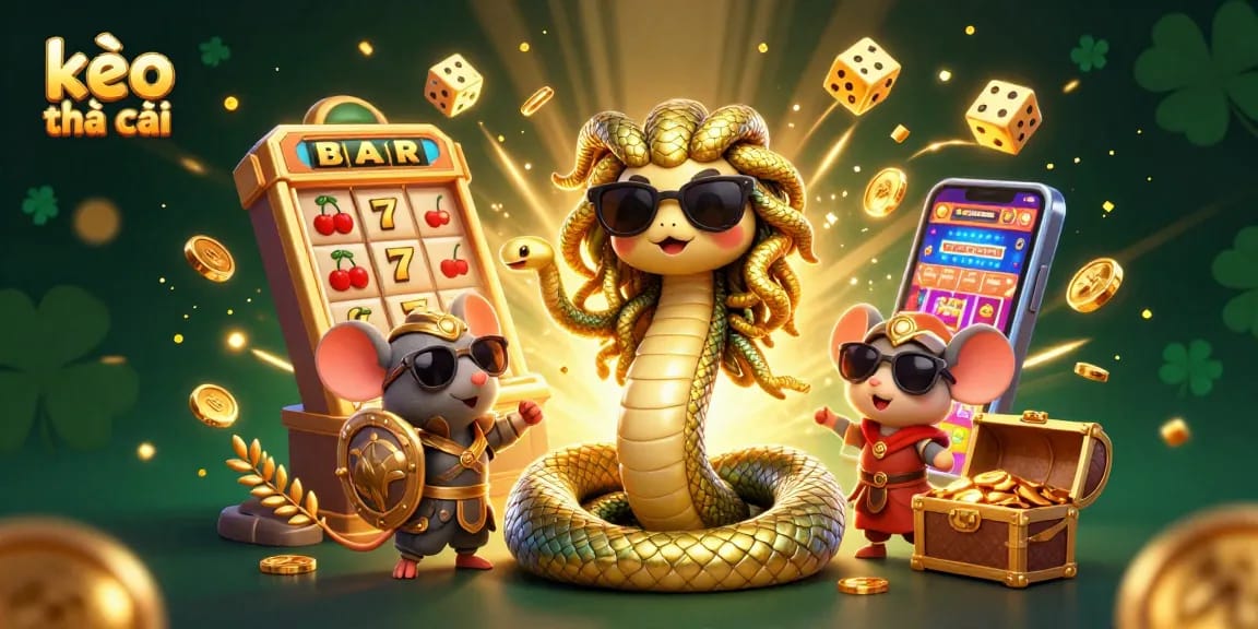Engage in excitement with kèo nhà cái, featuring lively 3D casino elements and characters.