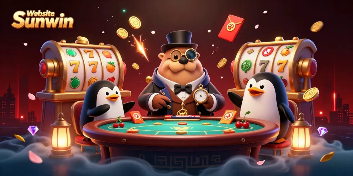 Engage with exciting games like slots at Website Sunwin featuring a walrus and vibrant casino elements.