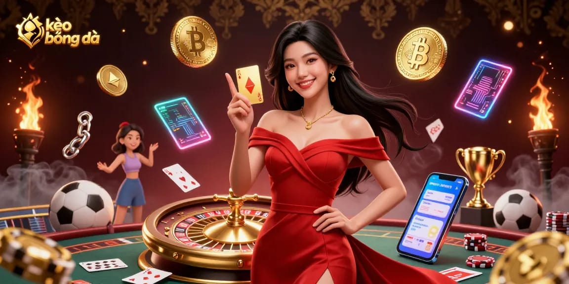 Engage with kèo bóng đá sports betting dynamics in a vibrant casino scene featuring a glamorous woman.