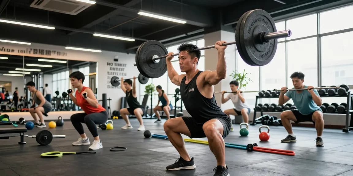 Anabolika Shop: Aktive Bodybuilder im Fitnessstudio mit Hanteln und Motivation im Hintergrund.