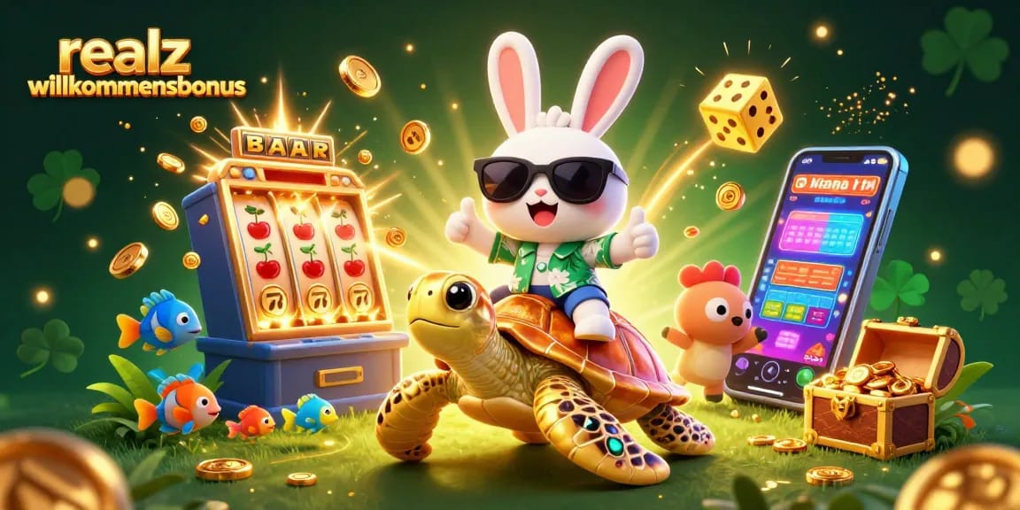 Begeistern Sie sich für den realz casino willkommensbonus mit dieser spaßigen 3D-Illustration von Glückssymbolen.