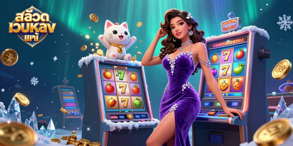 Spin and win at สล็อตเว็บตรงแท้ with vibrant characters and jackpot excitement swirling around.