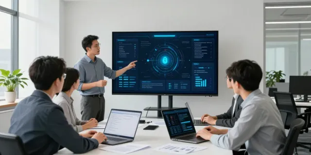 IT-Sicherheitsdienstleister präsentiert Lösungen in moderner Büroumgebung.