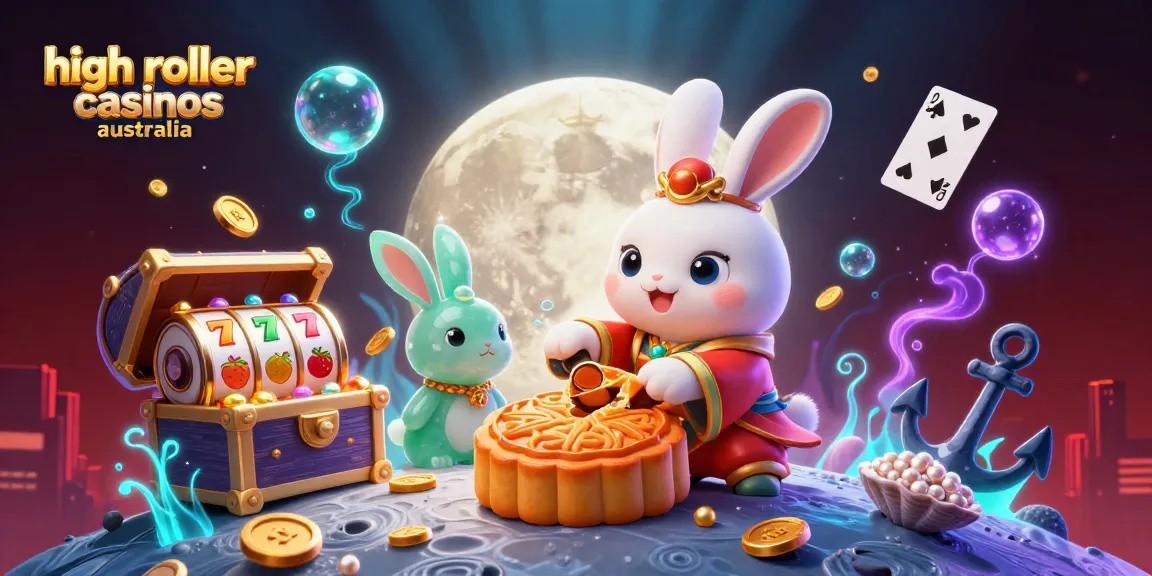 Experience high roller casinos australia with vibrant moon rabbit scene revealing poker chips.