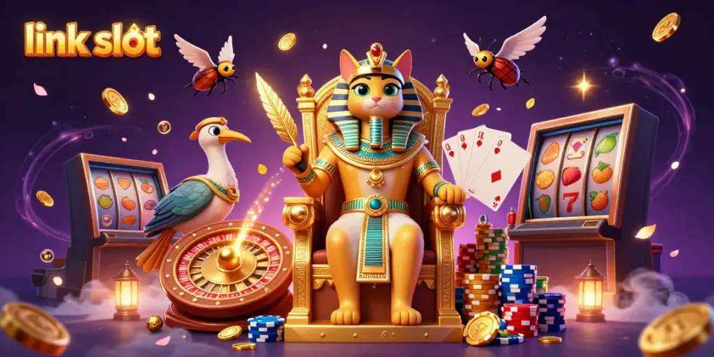 Engage with the link slot scene featuring golden treasures and dynamic casino elements for immersive gameplay.