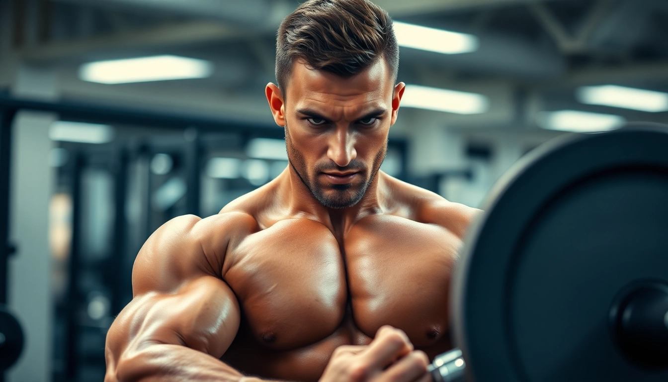 Trenobal-H Trenbolone Hexa empowering a bodybuilder in a vibrant gym atmosphere.