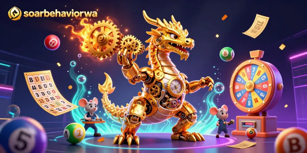 soarbehaviorwa showcases a golden dragon amidst vibrant casino elements, igniting winning excitement.