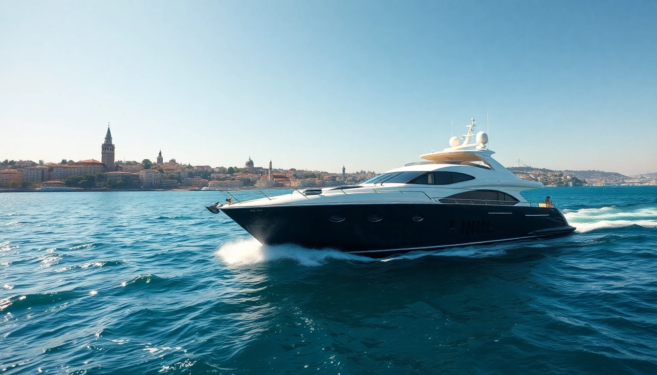 Bosphorus daytime cruise showcasing a luxury yacht against Istanbul's skyline