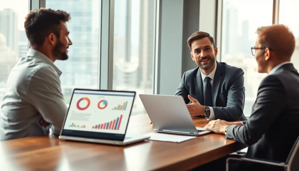 Headhunter Ingenieure im Gespräch mit einem Ingenieur in einem modernen Büro.